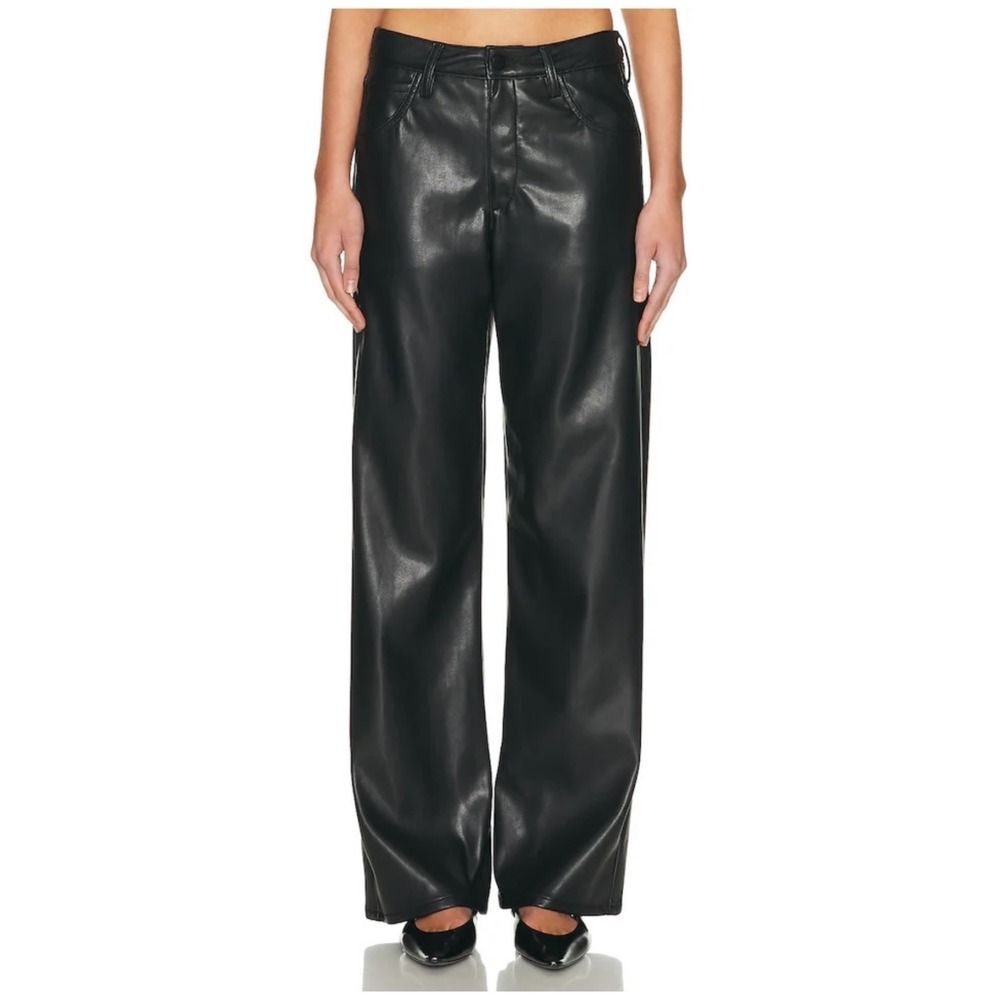 Enza Costa Faux Leather Straight Leg Pants Women's Size 0 Black Zip Fly Sleek